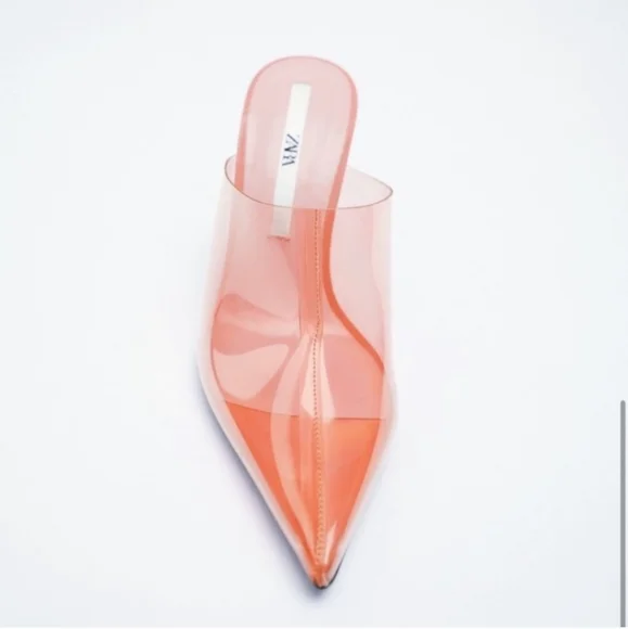NWT ZARA HEELS CORAIL VINYL MULES POINTED TOE TRANSPARENT REF. 3838/810 - Picture 5 of 8